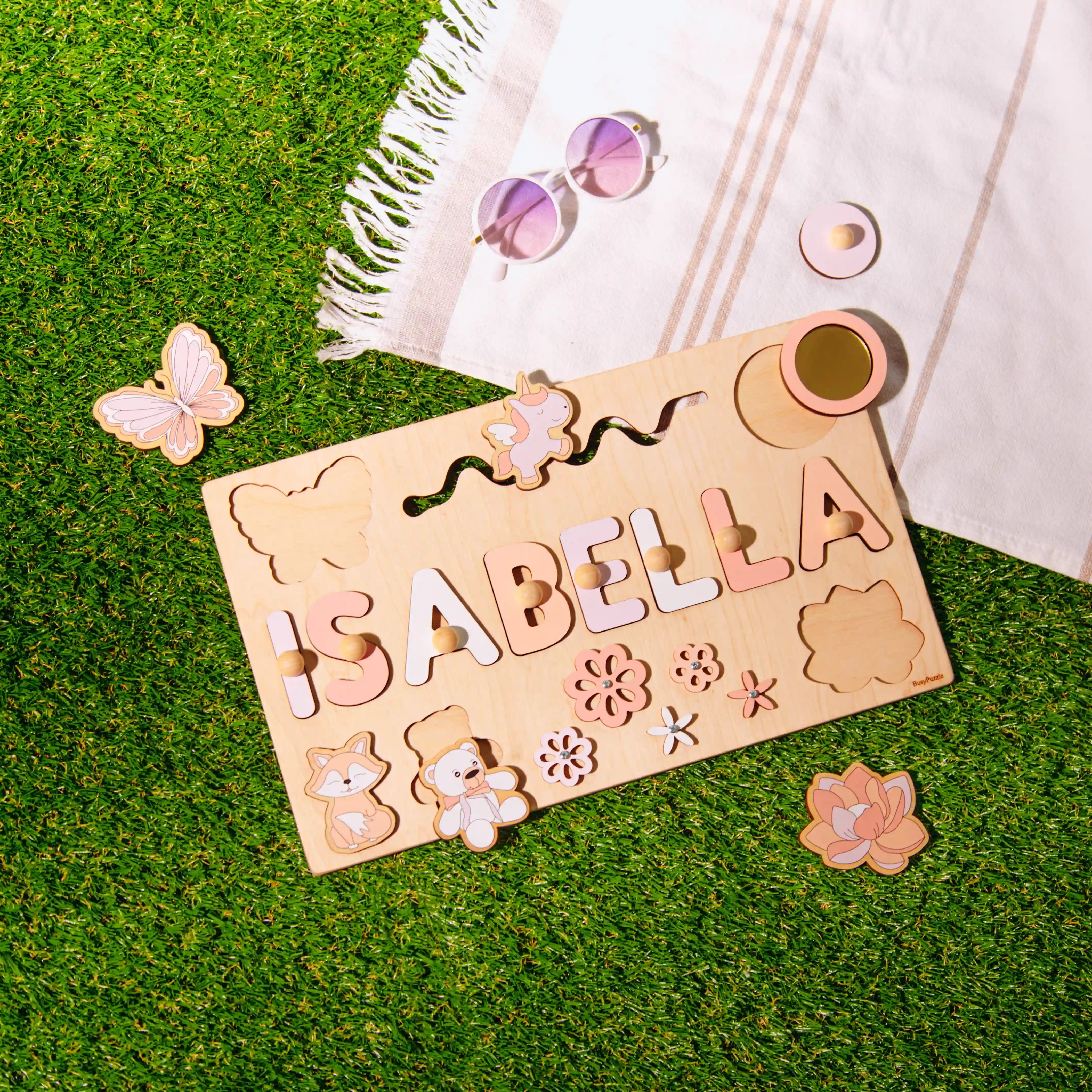 Personalized Name Busy Board for Toddlers – Wooden Montessori Sensory Toy Wooden Busy Boards Busypuzzle