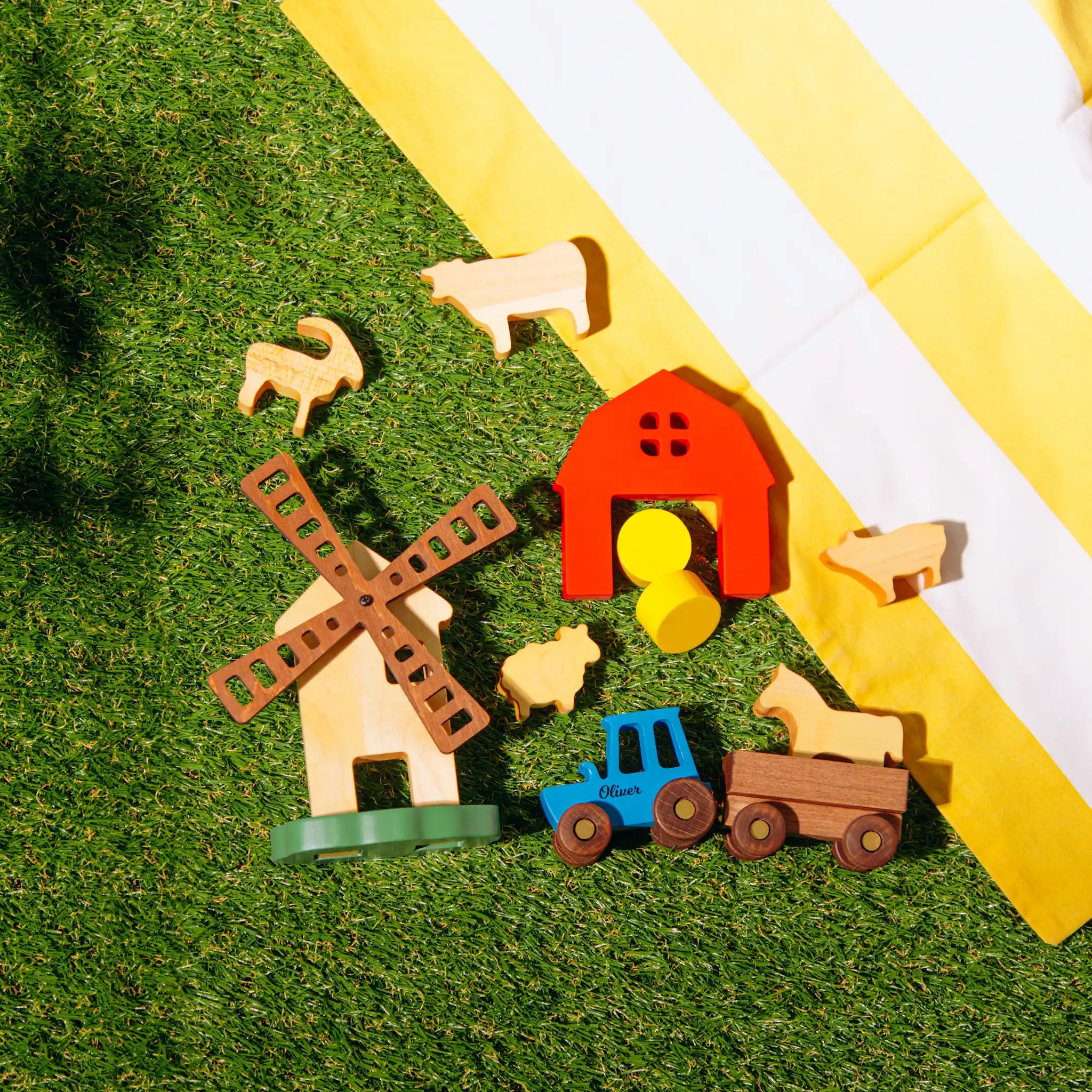 Personalized Blue Wooden Tractor & Trailer – Little Farmer's Gift Eco-Friendly Wooden Trains Busypuzzle