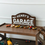 Personalized Dark Wood Toy Car Storage - Custom Garage Playset Nursery Furniture Busypuzzle