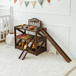 Personalized Dark Wood Toy Car Storage - Custom Garage Playset Nursery Furniture Busypuzzle
