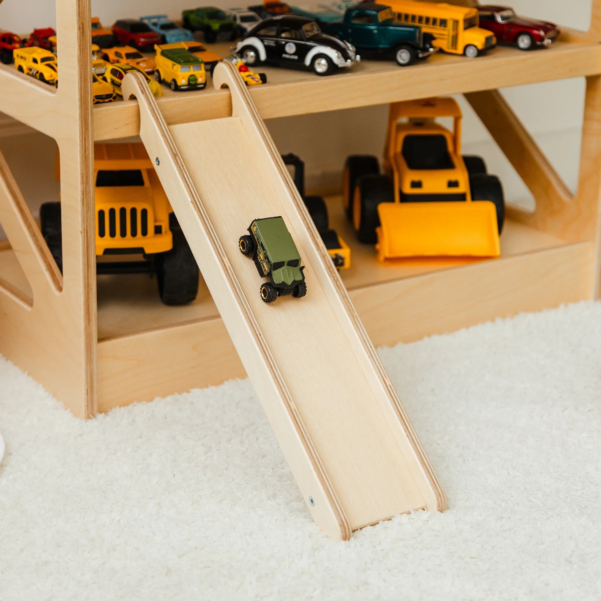 Natural Light Wood Toy Car Garage - Personalized Play Parking Lot Nursery Furniture Busypuzzle