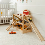 Personalized Wooden Toy Car Garage with Ramps & Storage Shelf Nursery Furniture Busypuzzle