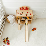 Personalized Wooden Toy Car Garage with Ramps & Storage Shelf