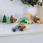 Montessori Wooden Thematic Play Set with Personalized Toy Car Eco-Friendly Wooden Trains Busypuzzle