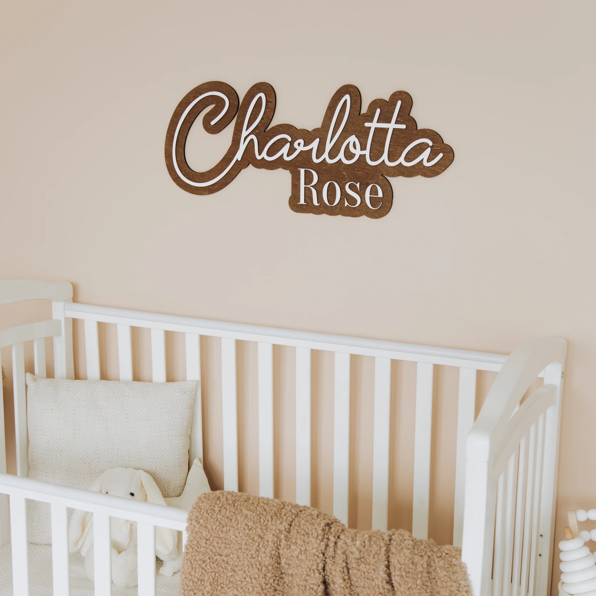 Custom Dark Wood Nursery Name Sign – Personalized Baby Wall Decor Personalized Wooden Decor Busypuzzle