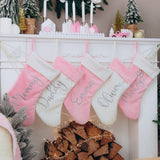 Custom Pink Christmas Stockings With Embroidery