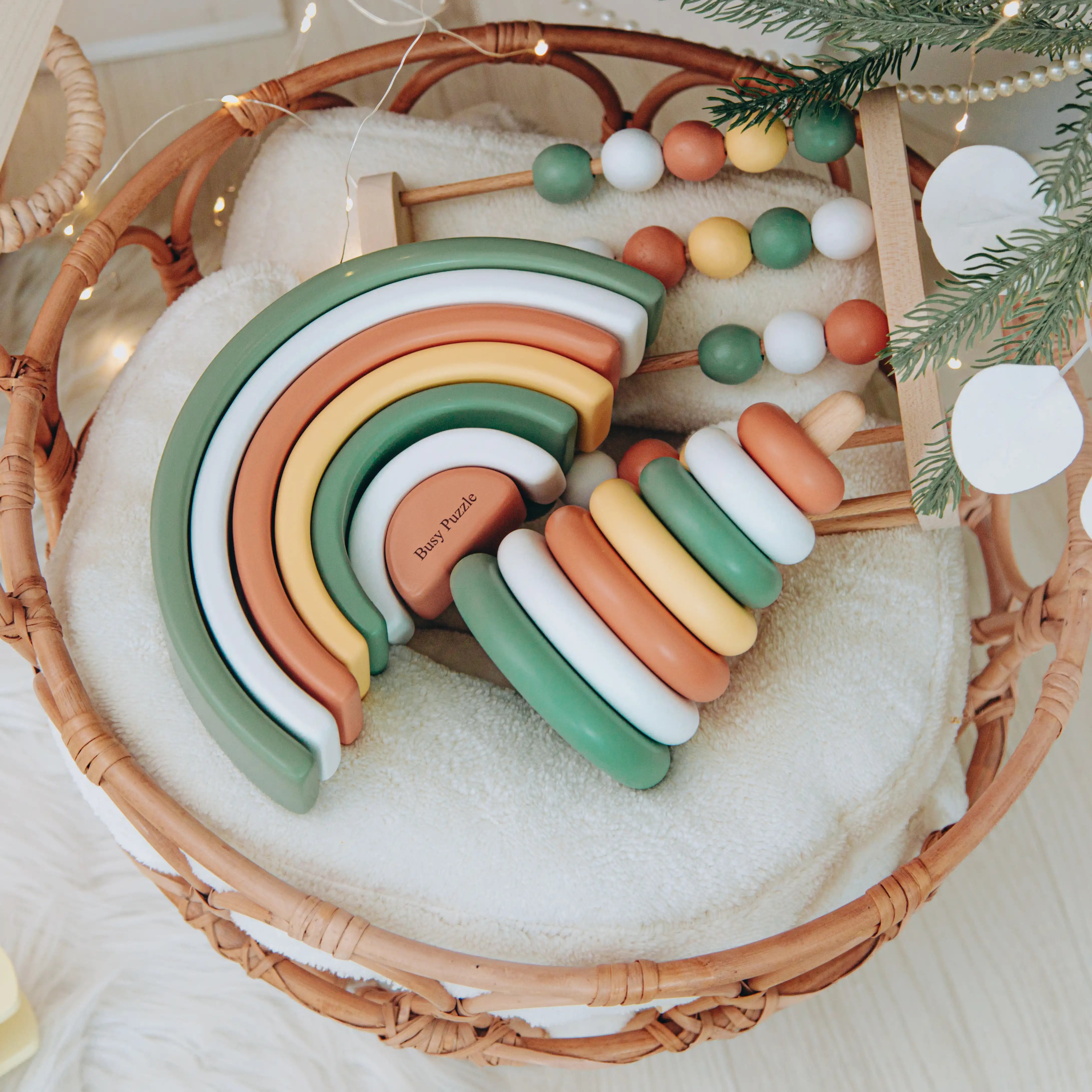 Custom Wooden Montessori Set – Rainbow Stacker, Pyramid & Abacus Montessori Toys for Kids Busypuzzle