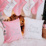 Custom Pink Christmas Stockings With Embroidery