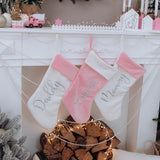 Custom Pink Christmas Stockings With Embroidery