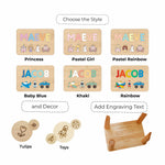 Personalized Wooden Name Puzzle Stool – Montessori Toddler Step Stool Personalized Wooden Decor Busypuzzle