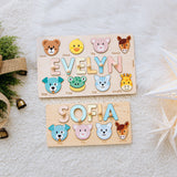 Personalized Wooden Name Puzzle with Animals - Custom Montessori Toddler Gift