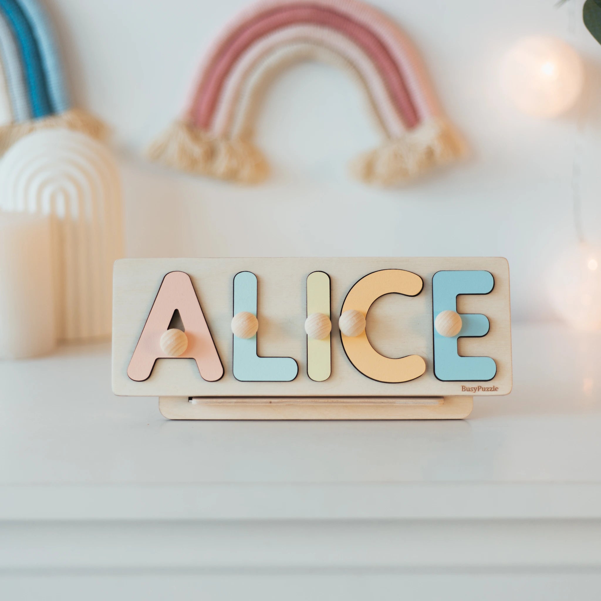 Personalized Rainbow Wooden Name Puzzle – Rainbow Baby Gift Wooden Name Puzzles Busypuzzle