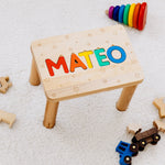 Personalized Rainbow Step Stool - Bright Primary Colors - Montessori Wooden Name Puzzle Personalized Wooden Decor Busypuzzle