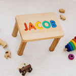 Personalized Rainbow Step Stool - Bright Primary Colors - Montessori Wooden Name Puzzle Personalized Wooden Decor Busypuzzle