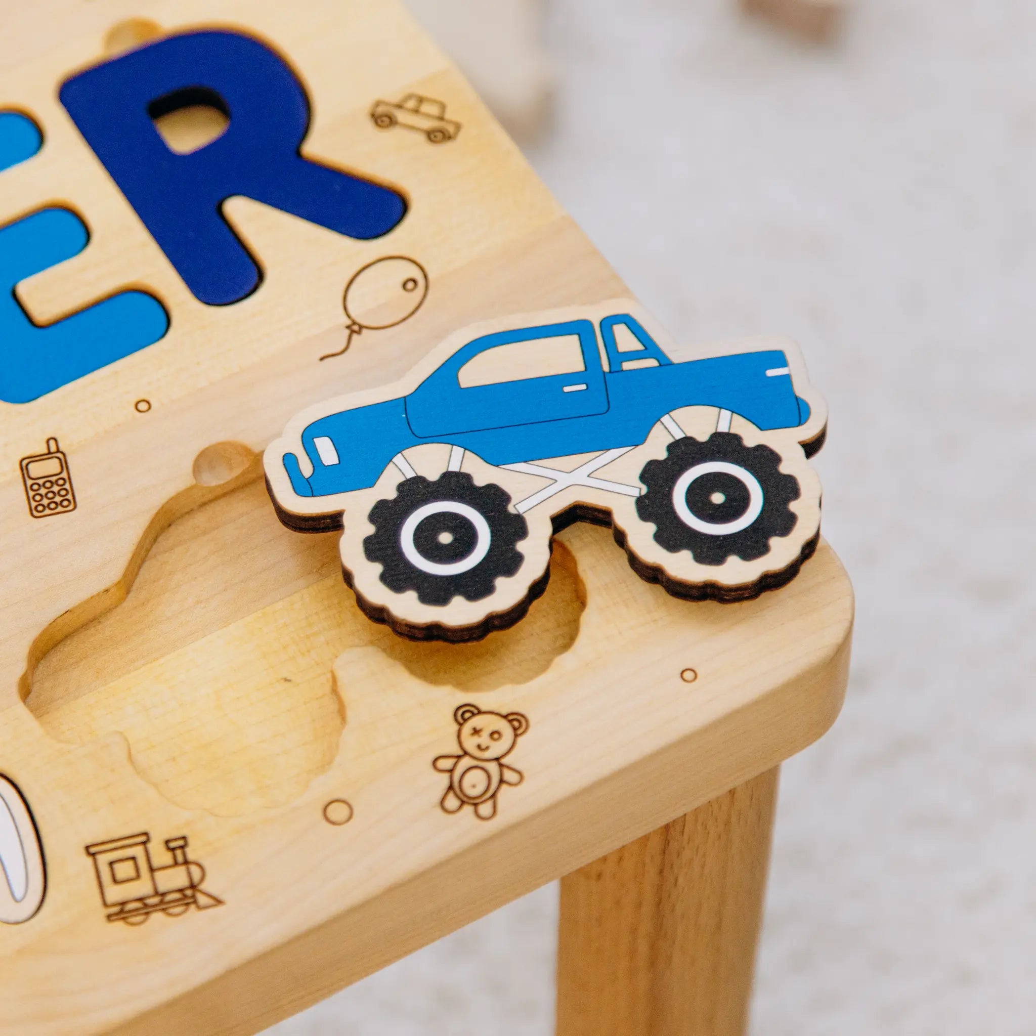 Personalized Rainbow Step Stool - Bright Primary Colors - Montessori Wooden Name Puzzle Personalized Wooden Decor Busypuzzle