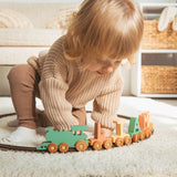 Personalized Wooden Name Train – Khaki & Natural Edition