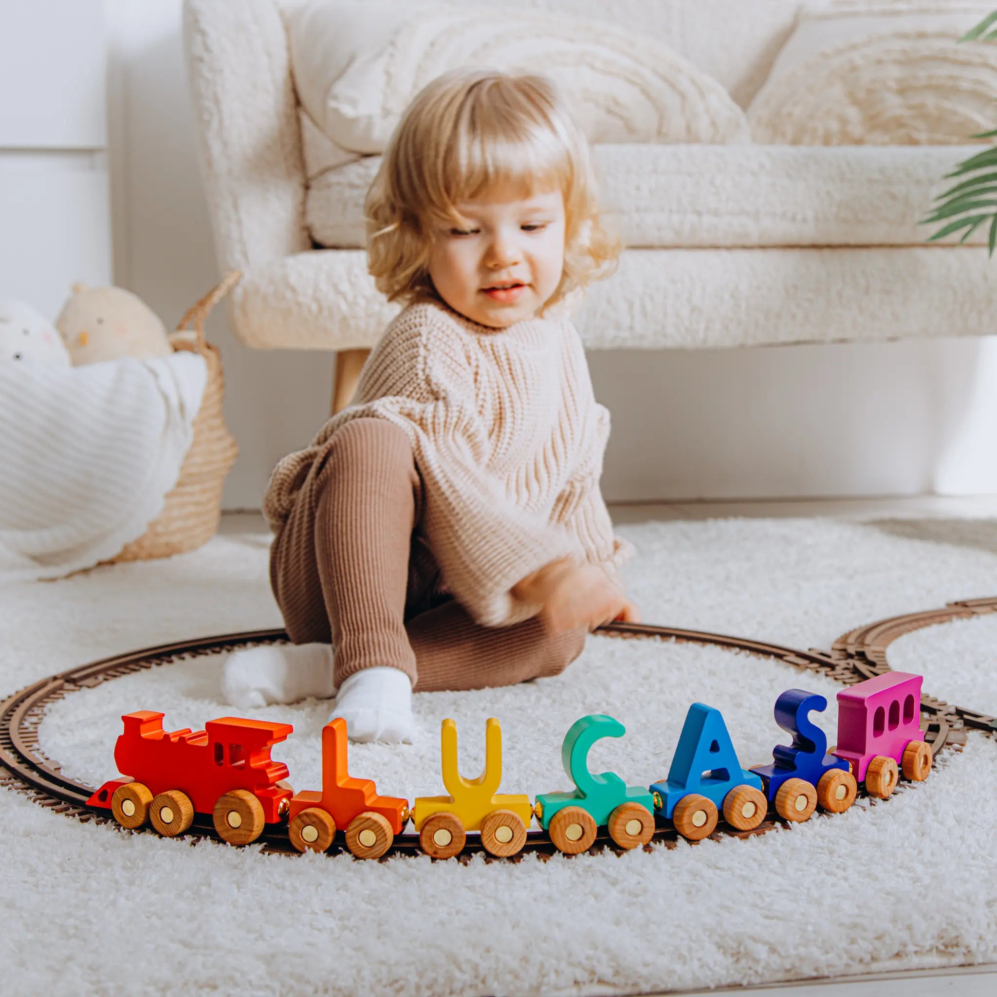Personalized Wooden Name Train – Bright Primary Colors & Rainbow Edition Eco-Friendly Wooden Trains Busypuzzle
