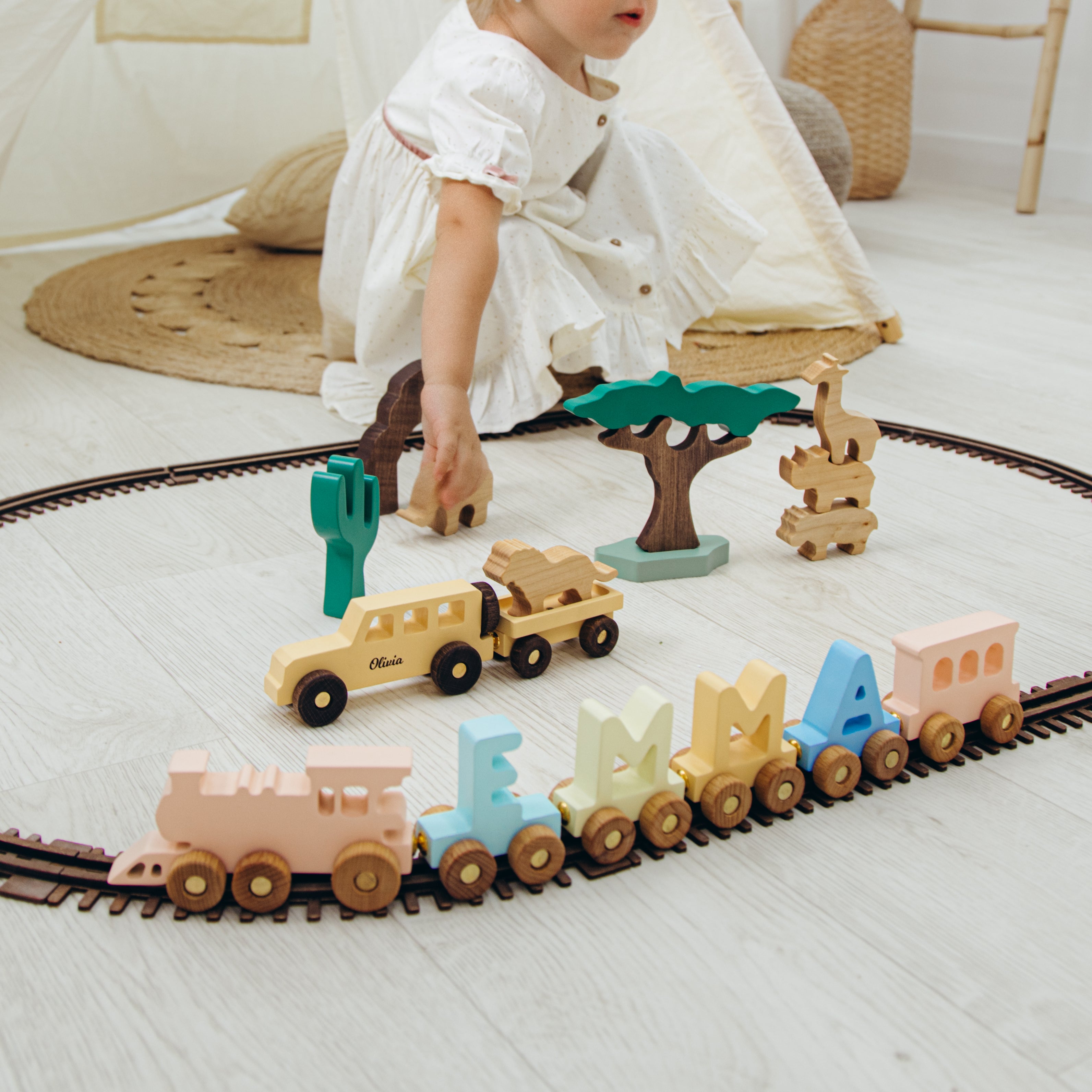 Personalized Train for Girl Eco-Friendly Wooden Trains Busypuzzle