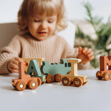 Personalized Wooden Name Train – Khaki & Natural Edition