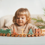 Personalized Wooden Name Train – Khaki & Natural Edition