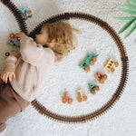 Personalized Wooden Name Train – Khaki & Natural Edition Eco-Friendly Wooden Trains Busypuzzle