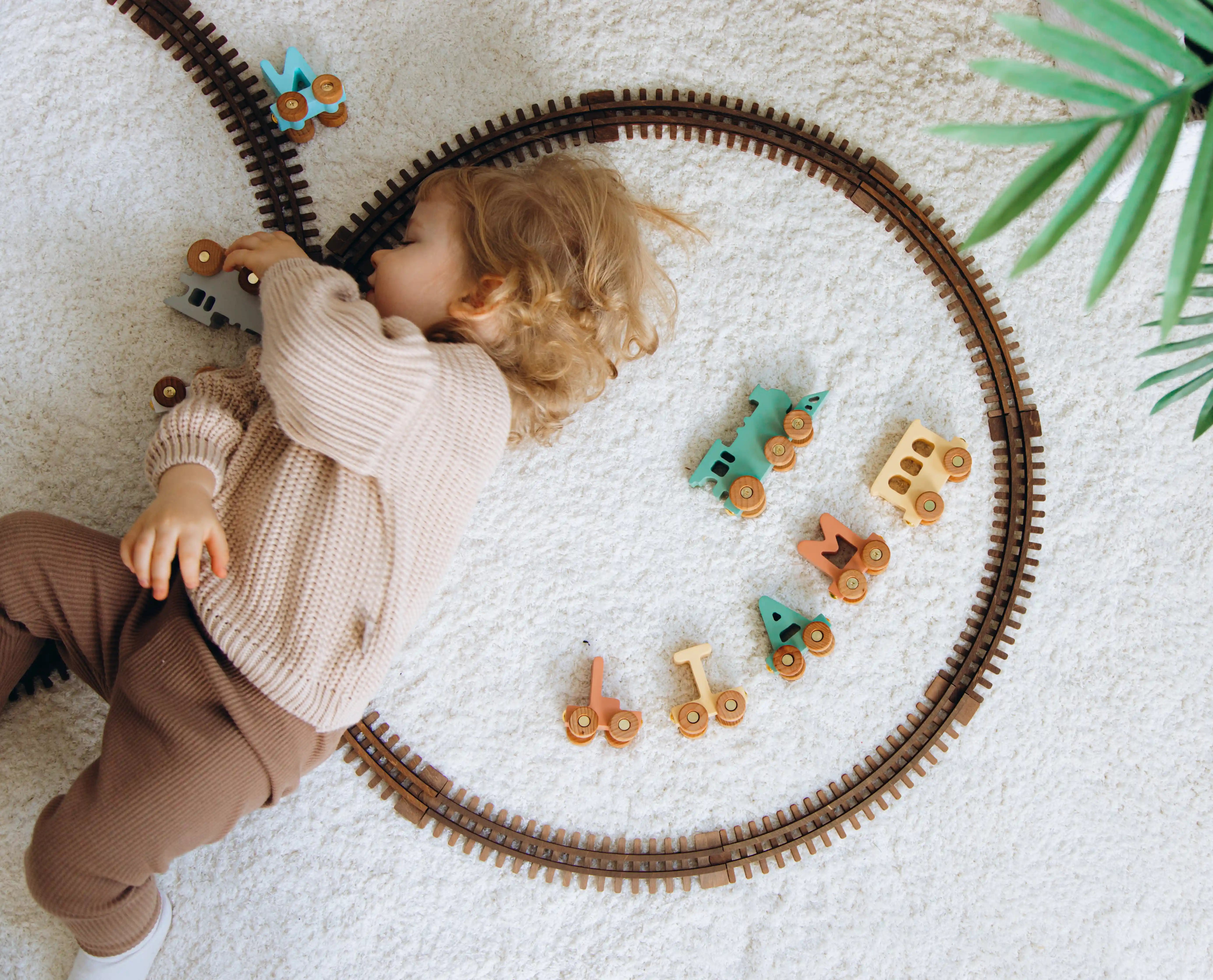 Personalized Wooden Name Train – Khaki & Natural Edition Eco-Friendly Wooden Trains Busypuzzle