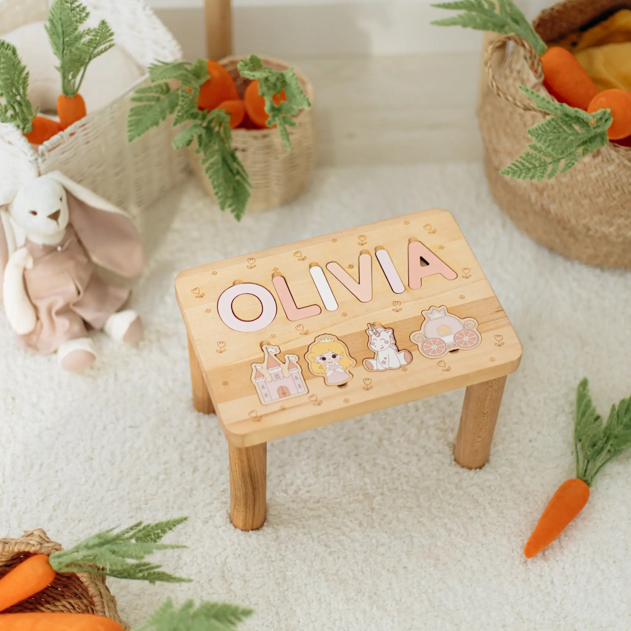 Personalized Step Stool for Girl - Custom Name Puzzle Gift for Daughter Personalized Wooden Decor Busypuzzle