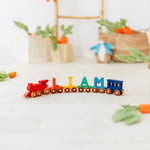 Personalized Wooden Name Train – Bright Primary Colors & Rainbow Edition Eco-Friendly Wooden Trains Busypuzzle