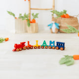 Personalized Wooden Name Train – Bright Primary Colors & Rainbow Edition