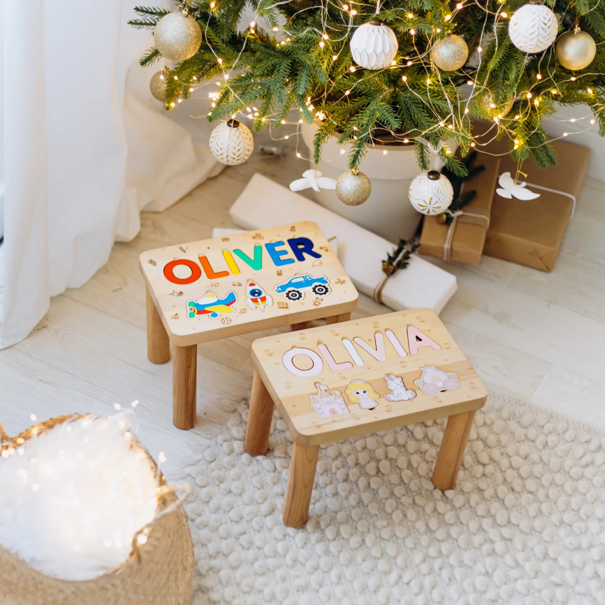 Personalized Step Stool for Boy - Custom Wooden Name Gift for Son or Grandson Personalized Wooden Decor Busypuzzle