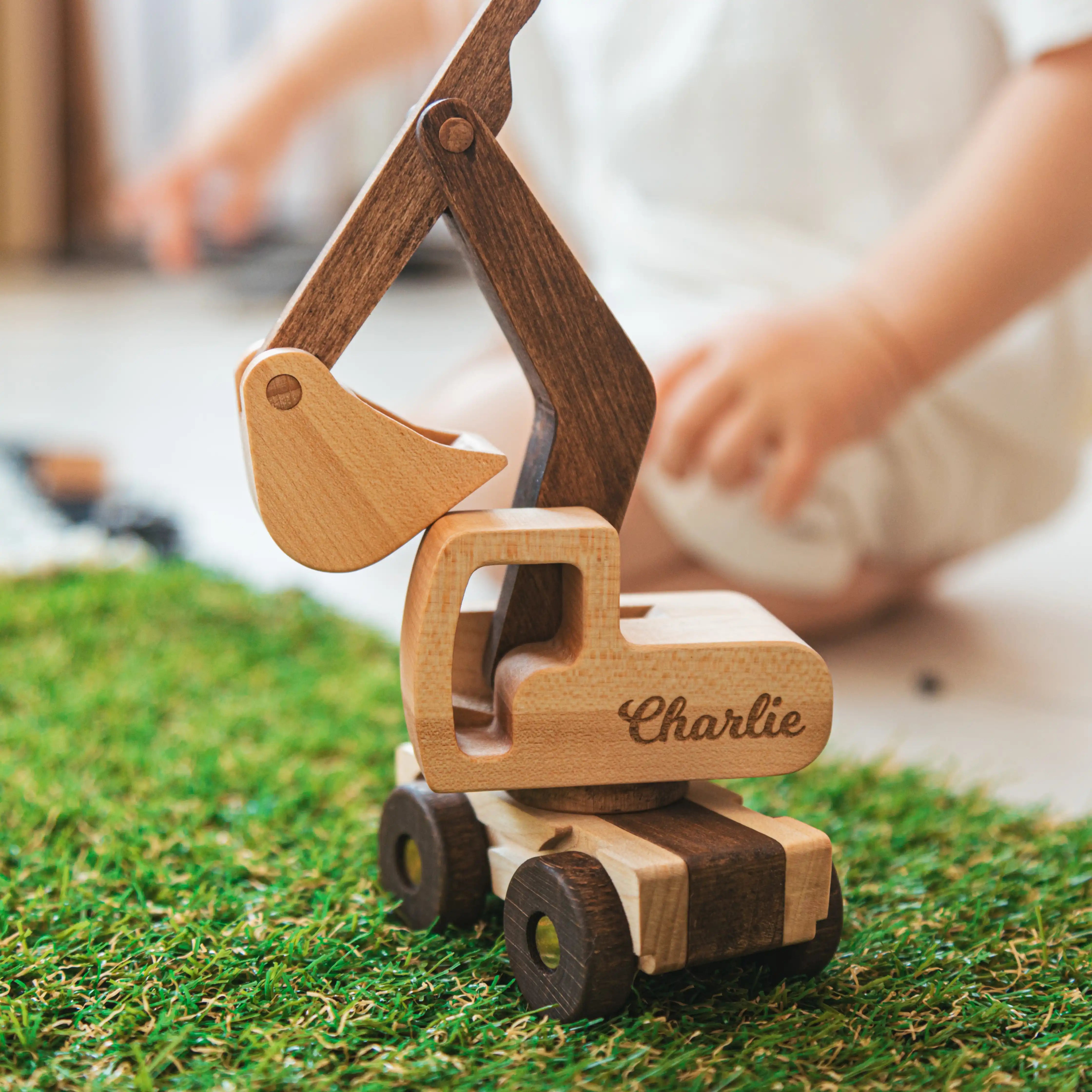 Personalized Wooden Excavator Toy - Eco-Friendly Digger for Toddlers Wooden Cars Busypuzzle