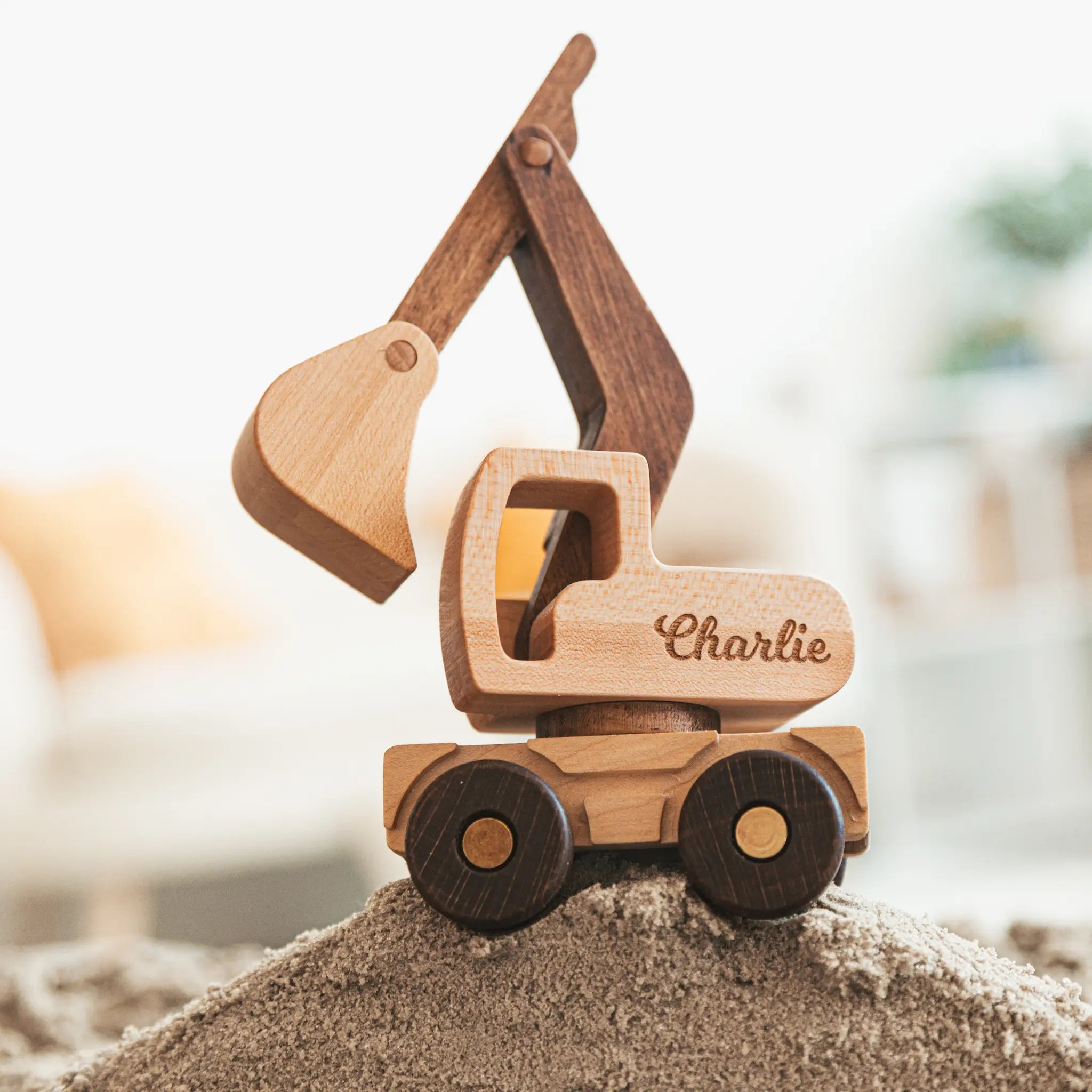 Personalized Wooden Excavator Toy - Eco-Friendly Digger for Toddlers Wooden Cars Busypuzzle