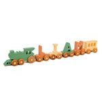 Personalized Wooden Name Train – Khaki & Natural Edition Eco-Friendly Wooden Trains Busypuzzle
