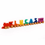 Personalized Wooden Name Train – Bright Primary Colors & Rainbow Edition Eco-Friendly Wooden Trains Busypuzzle