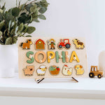Personalized Farm Name Puzzle with Tractor and Animals – Wooden Montessori Toy for Toddlers and Kids Montessori Toys for Kids Busypuzzle