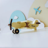 Personalized Wooden Biplane – Custom Name & Color Toy