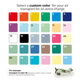 Color swatch chart for customizing air transport color with a small airplane illustration.