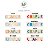 Color variations for a wooden name puzzle.