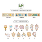 Personalized Baptism Gift for Baby Boy – Custom Wooden Name Puzzle Board with Christian Elements  Busypuzzle