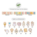 Personalized Baptism Gift for Baby Girl – Custom Wooden Name Puzzle Board with Christian Elements  Busypuzzle