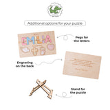 Personalized Baptism Gift for Baby Girl – Custom Wooden Name Puzzle Board with Christian Elements