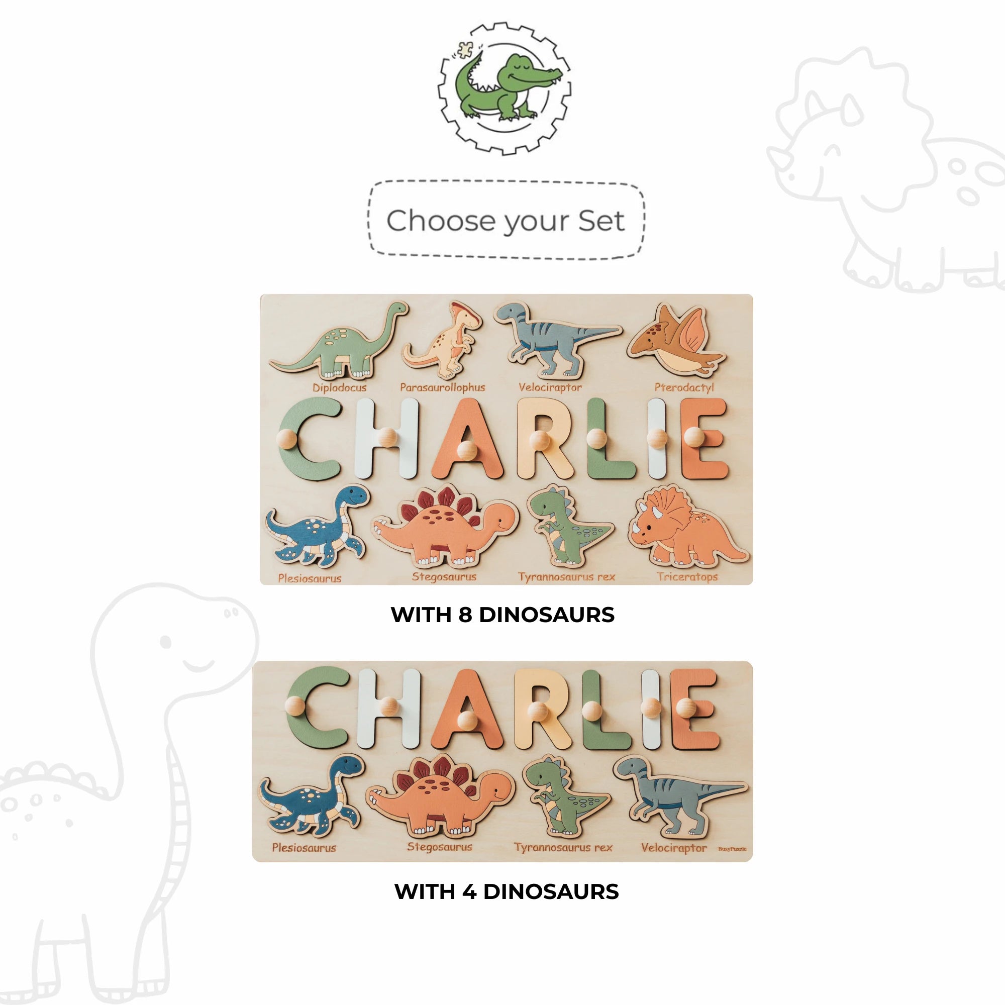 Dinosaur Name Puzzle - Wooden Busy Board for Toddlers Wooden Name Puzzles Busypuzzle