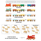 Personalized Wooden Train Set with Animals – Magnetic Montessori Engine & Wagons