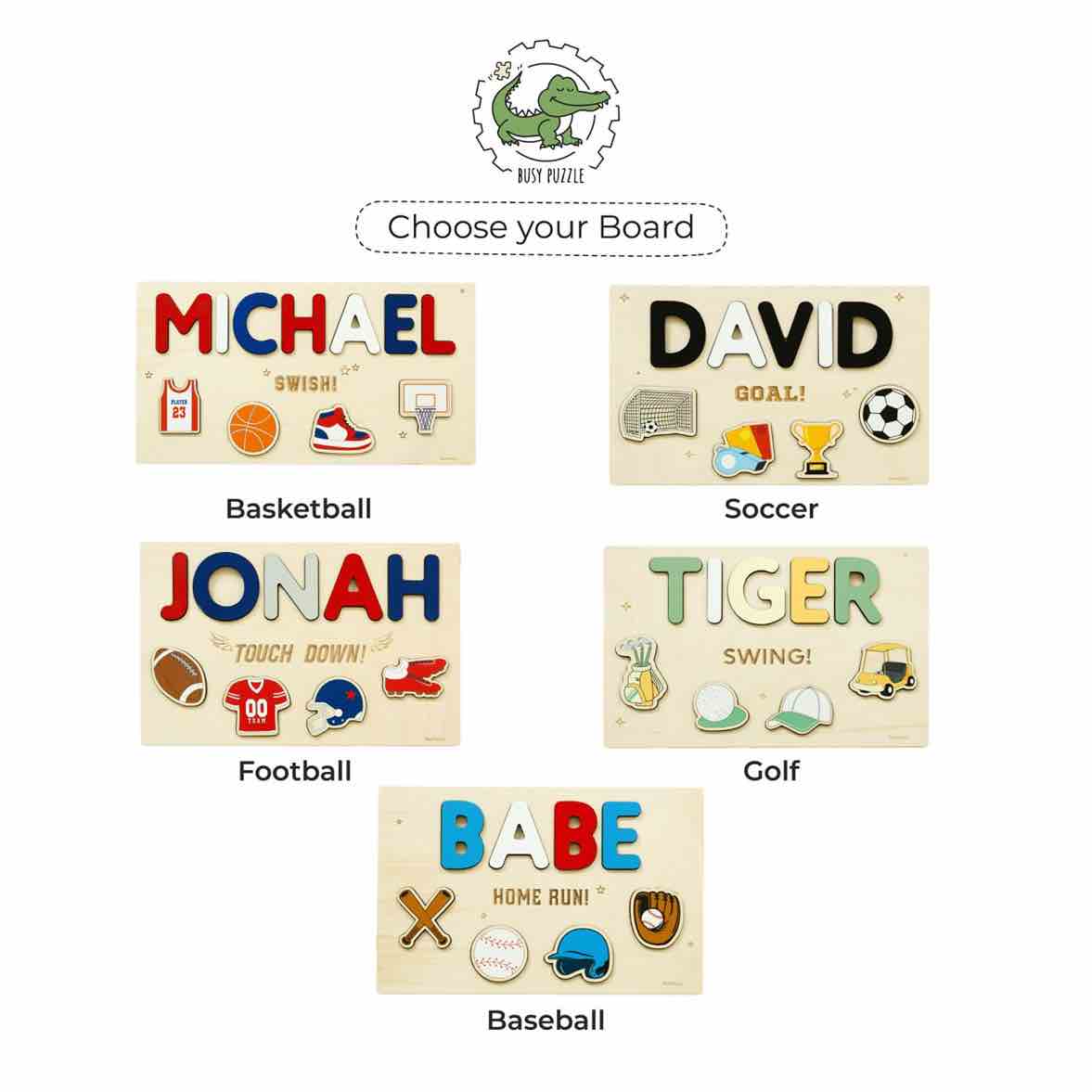 Custom Sports Theme Name Puzzle – First Birthday Keepsake for Boys and Girls Personalized children's products Busypuzzle