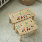 Toddler Step Stool with Name Puzzle – Farm Animal Theme – Montessori Furniture  Busypuzzle