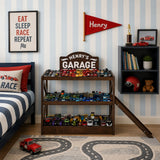 Personalized Wooden Toy Car Garage with Ramps & Storage Shelf